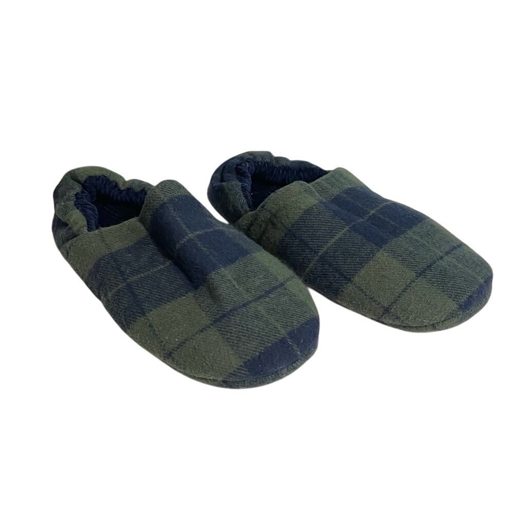 Cotton Plaid Flannel Closed Toe Slip On Indoor Slipper Blue‎ Green Size 9 NWOT